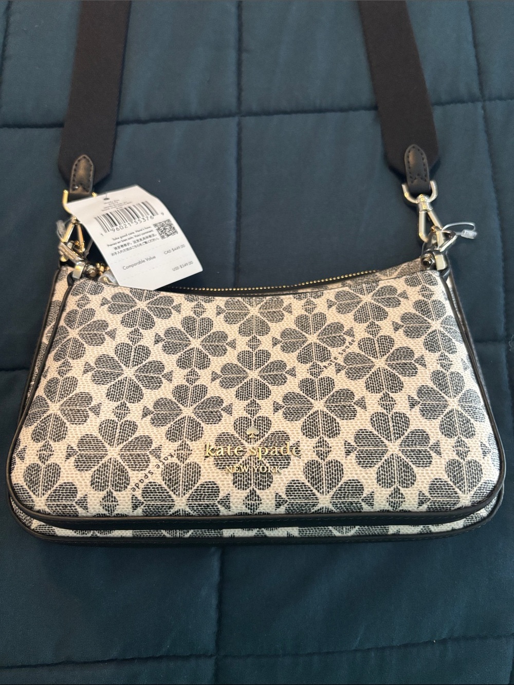 kate spade Ivory Black Floral spade flower crossbody bag K1372